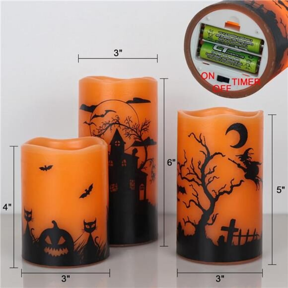 Halloween Flickering Flameless Candles with 6 Hour Timer Battery Operated LED - Picture 6 of 7